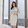 Long sleeve lace pencil skirt with gathered waist and split buttocks