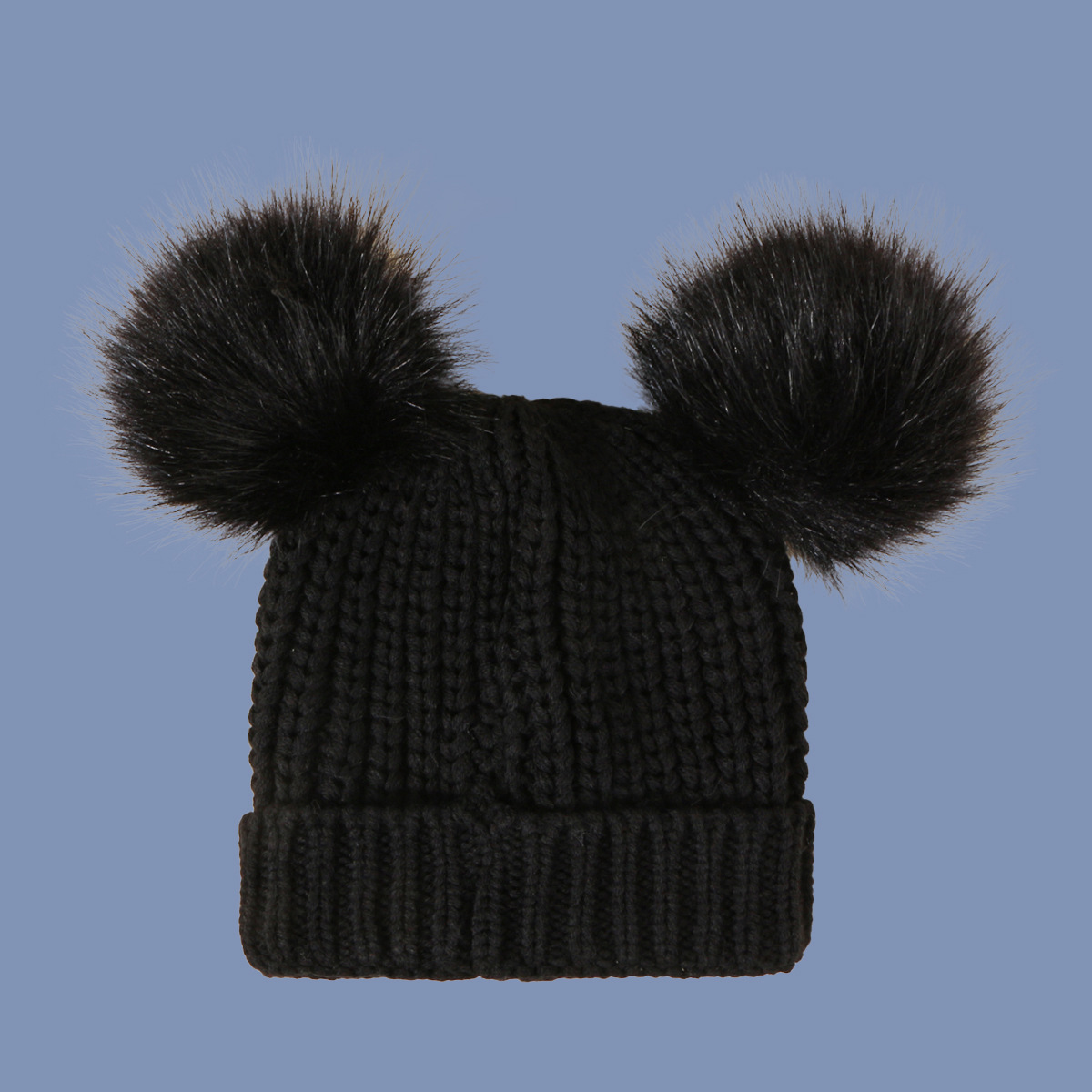 Black Hat Two Wool Ball Knitted Hat display picture 8
