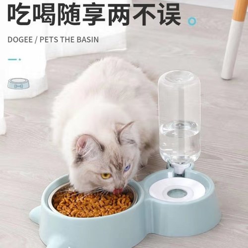 Pet supplies pet waterer dog automatic feeder automatic refill double bowl with stainless steel dog bowl wholesale