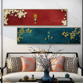 新中式蓝红中国风古建筑装饰画床头画卧室挂画客厅沙发背景墙壁画