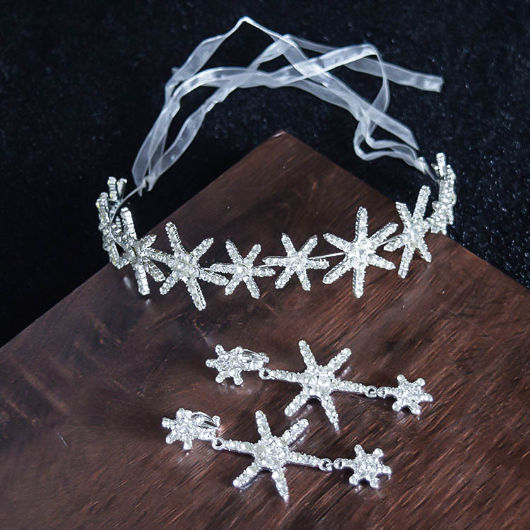 2019新款新娘头饰银色星星发带发箍耳环套装公主婚纱礼服结婚发饰