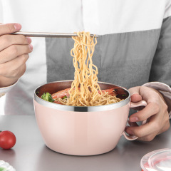 Stainless steel Korean-style instant noodle bowl cup portable bento with lid student dormitory bowl set household soup bowl large bowl tableware