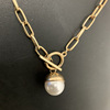 Necklace, metal chain, short pendant from pearl, European style, simple and elegant design