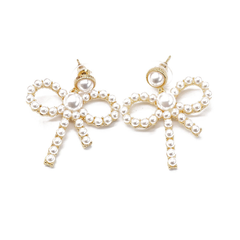 Hollow Bow Silver Needle Earrings Small Pearl Elegant Bow Knot Earrings Sweet Earrings Wholesale Nihaojewelry display picture 5