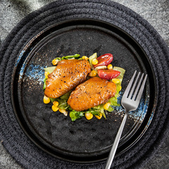 日式陶瓷西餐盤子意面盤牛排盤水果盤圓盤菜盤子創意黑色料理餐具