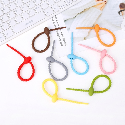 Factory Wholesale Multifunctional Data Bundle Line Belt Reusable Telescopic Card Head Design Silicone Colorful Zip Ties 