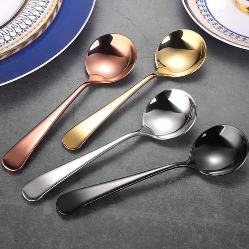 304 stainless steel Internet celebrity round head spoon, children's rice spoon, dessert spoon, bird's nest and lotus root starch spoon as souvenir