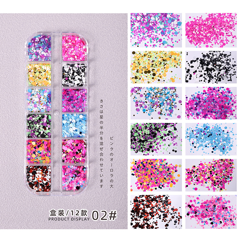 Popular de color de uñas lunares lentejuelas Super brillante blanco suave esmerilado color mágico sirena láser amor tamaño mezclado