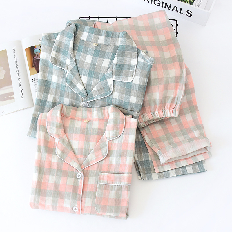 新款纱布情侣格子睡衣