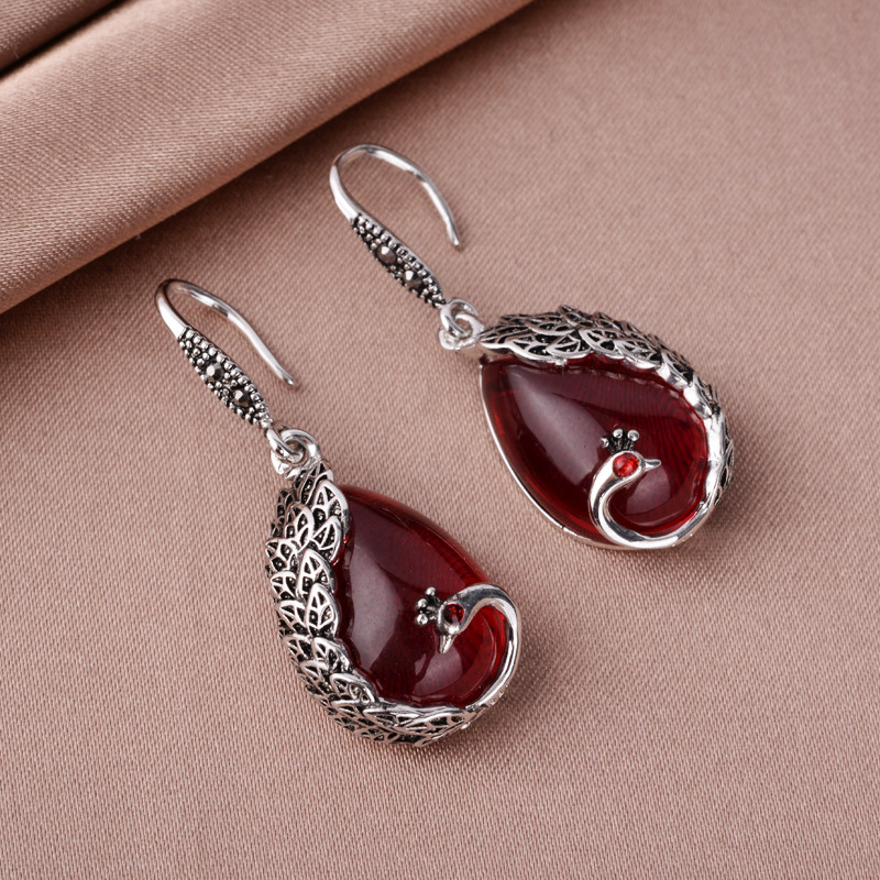 elegant retro earrings jade pomegranate