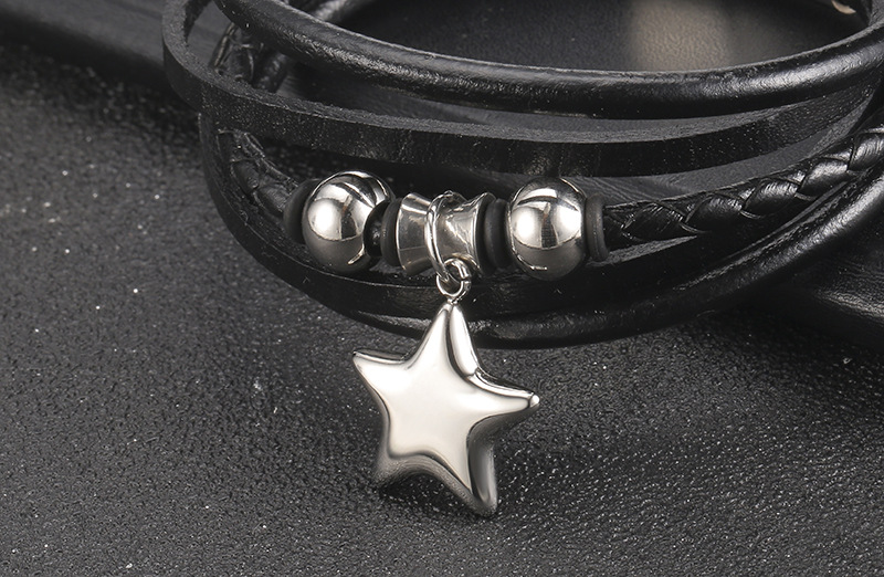 Fashion Woven Multilayer Leather Stainless Steel Magnetic Clasp Leather Bracelet