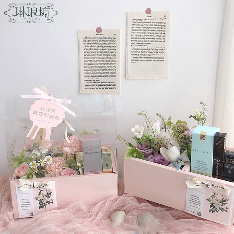 Oferta especial: Caja de regalo de flores para el Festival del Medio Otoño, caja de flores plegable de PVC transparente, cesta de regalo de flores, caja para pastel de flores, popular en línea