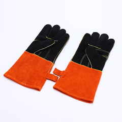 OQI Cowhide Welding Gloves Microwave Barbecue Gloves Outdoor Heat Insulation Wear Resistant Kevlar Labor Protection Welder Cross-border 