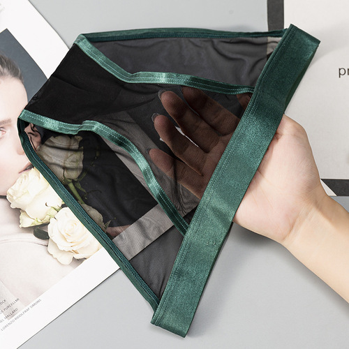 Contrast color mesh transparent women's underwear, thin Japanese lace triangle girl's panties, pure cotton crotch sexy underwear for women