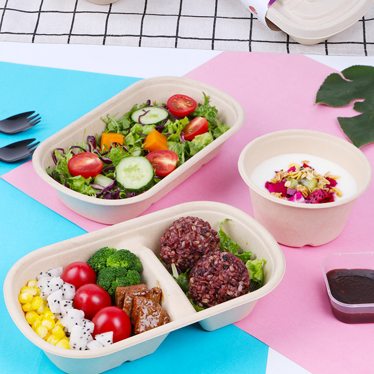一次性沙拉盒纸浆餐盒轻食外卖环保可降解寿司打包盒健身便当餐盒|ms