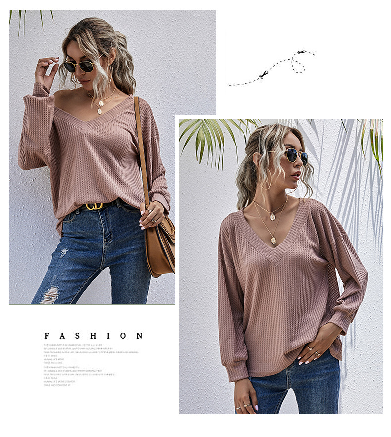 women s solid color V-neck long-sleeved pullover sweater nihaostyles clothing wholesale NSDMB73686