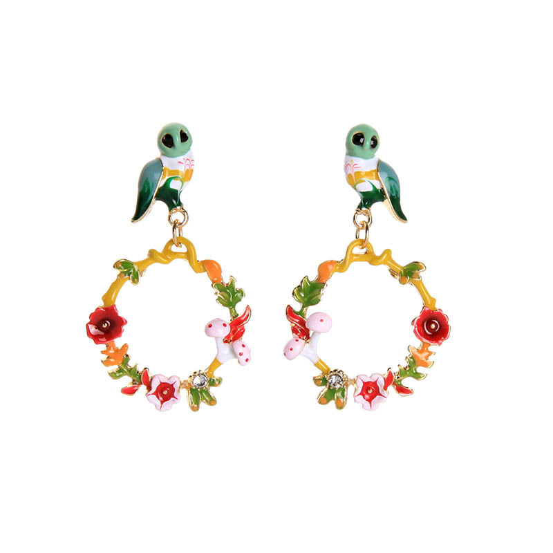 Creative Enamel Glaze Owl Earrings Simple Earrings Flower Ear Studs Wholesale display picture 10