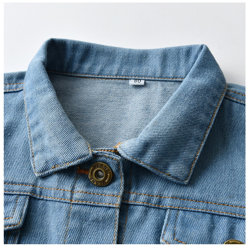 Veste Pour Enfants Cardigan En Détresse Denim Court À Manches Longues Revers Vêtements Bébé En Gros display picture 4