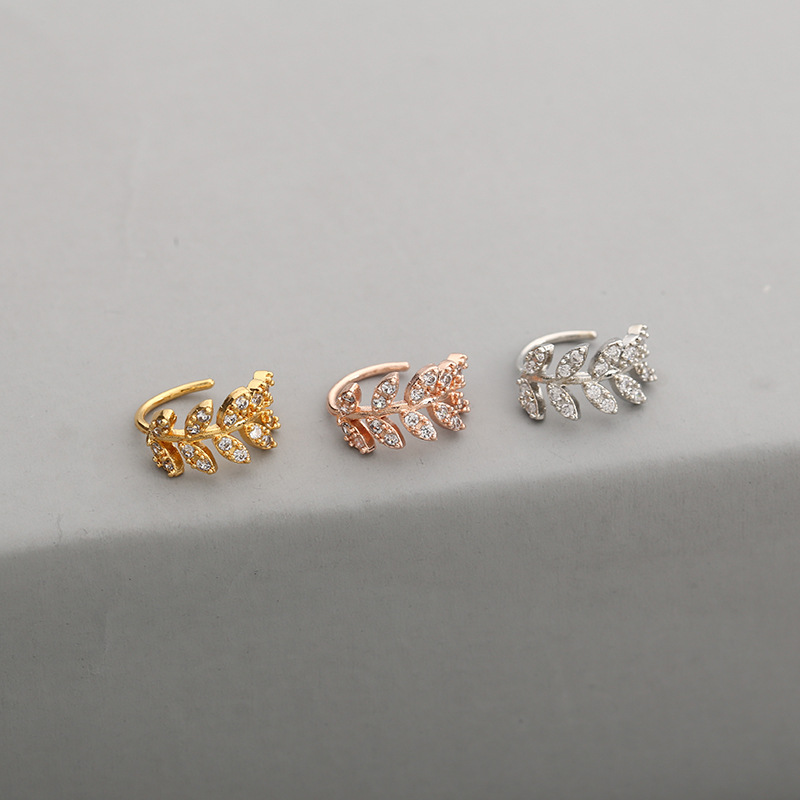 Fashion Leaf Copper Ear clips Inlay Zircon Copper Earrings 1 Piece