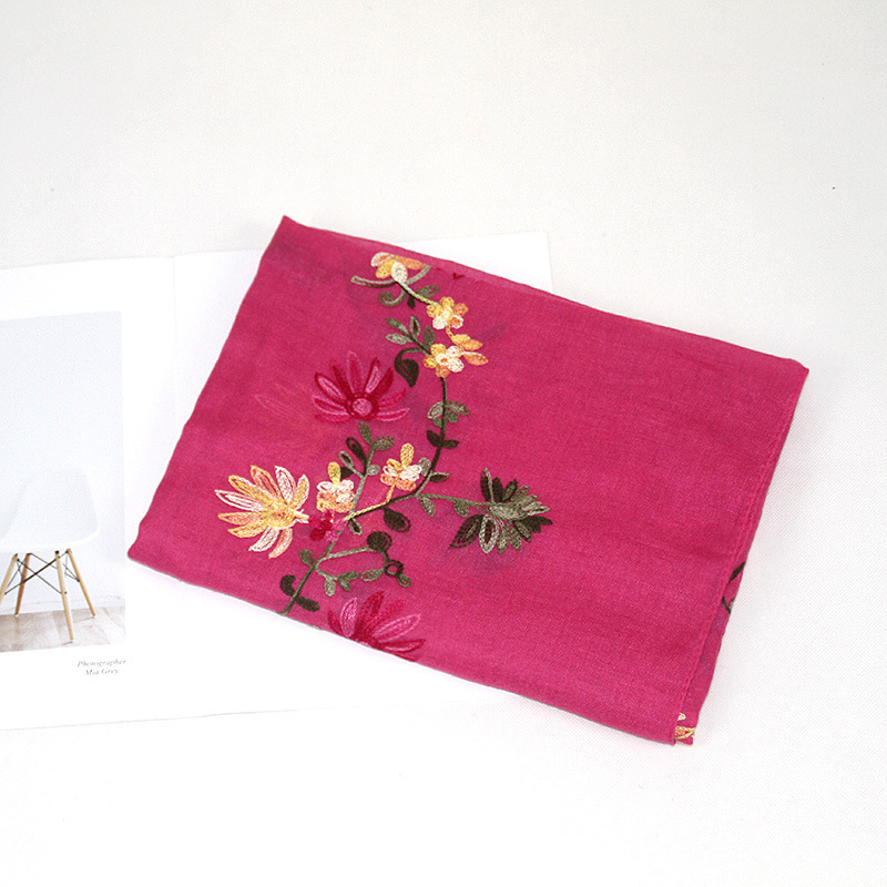 Bohemio bordado de algodón y lino de La Flor bufanda de las mujeres de Nepal viajes estilo étnico bordado bufanda chal