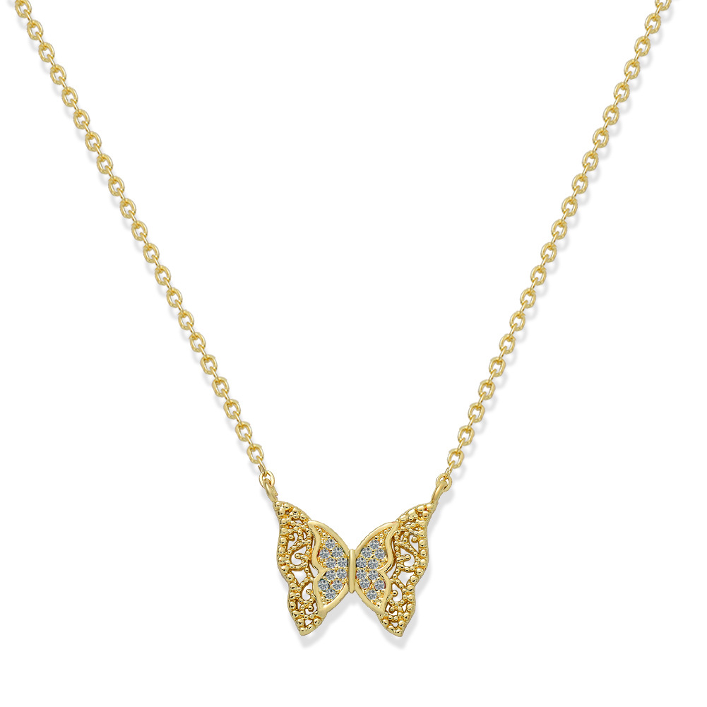 Korean Fashion  Copper Inlaid Zirconium Butterfly Simple Creative Fashion Full Diamond Luxury Copper Necklace Wholesale display picture 7