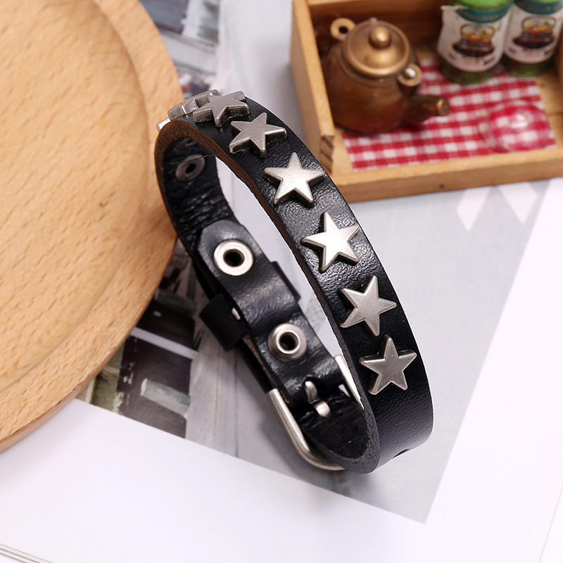 Punk fashion Retro Star-shaped alloy Leather Bracelet Accessories Jewelry nihaojewelry