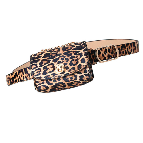 Women's leather belt, trendy leopard-print waist bag, mini chain bag—stylish, versatile, and detachable; factory wholesale.