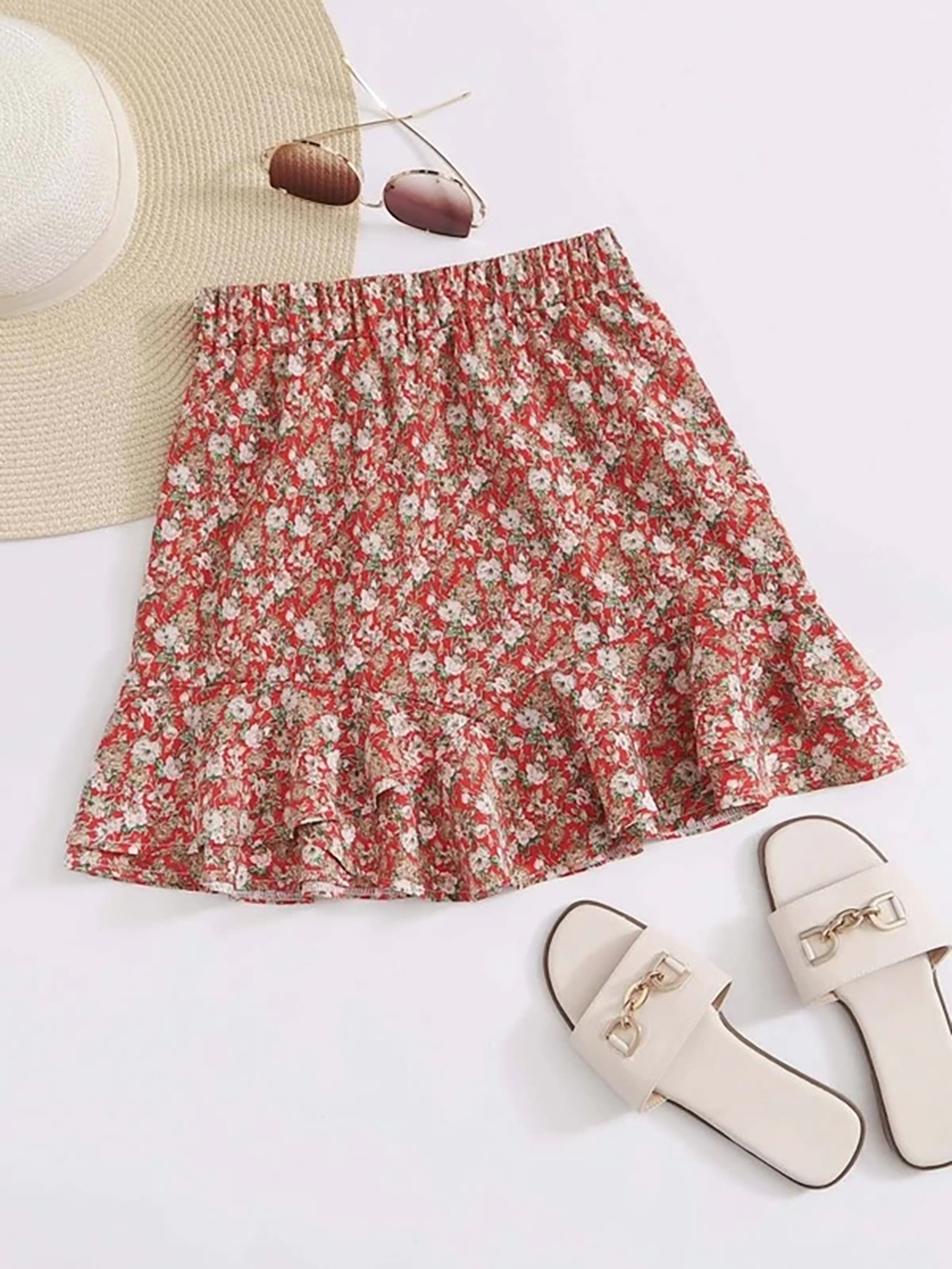 verano nuevo estilo de vacaciones falda floral falda hongo hoja de loto falda de gasa de playa NSDF1523
