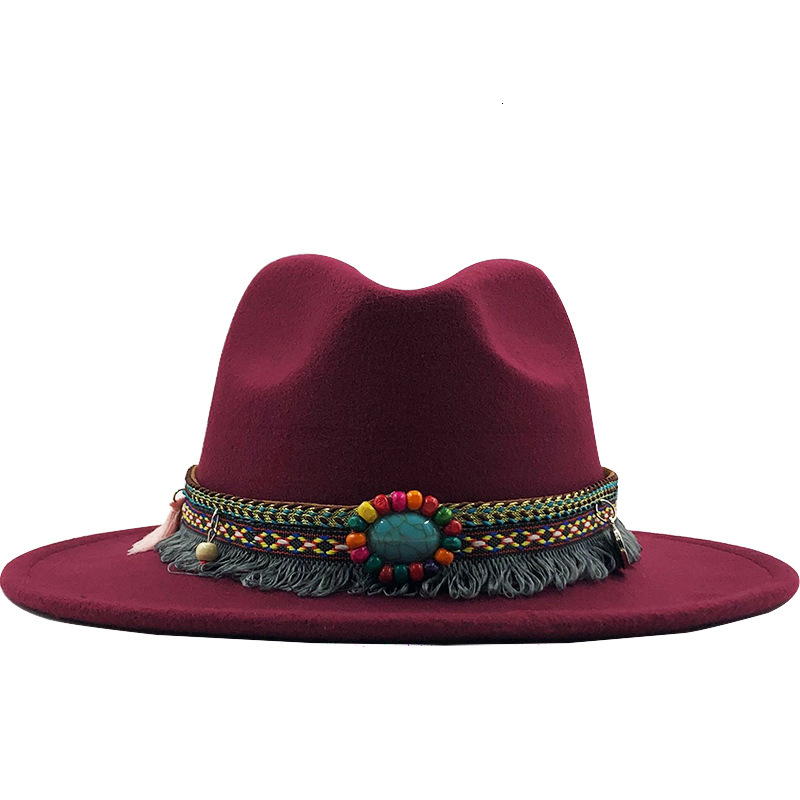AliExpress Amazon eBay Venta caliente sombrero de lana de las mujeres estilo étnico retro ala plana ala grande Jazz sombrero