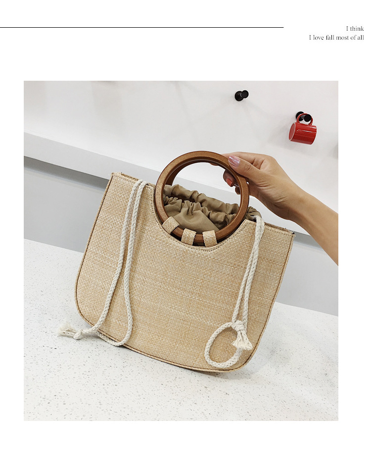 New Korean  Simple Straw  Wooden Handle Handbag display picture 23