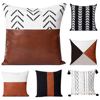 Amazon paragraph PU Leatherwear Cotton printing canvas Mosaic Pillows Manufactor Direct selling sofa Square pillow By package Cushion