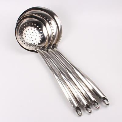 厨用无磁不锈钢过滤漏勺 2厘厚家用加长柄不锈钢漏勺百货批发