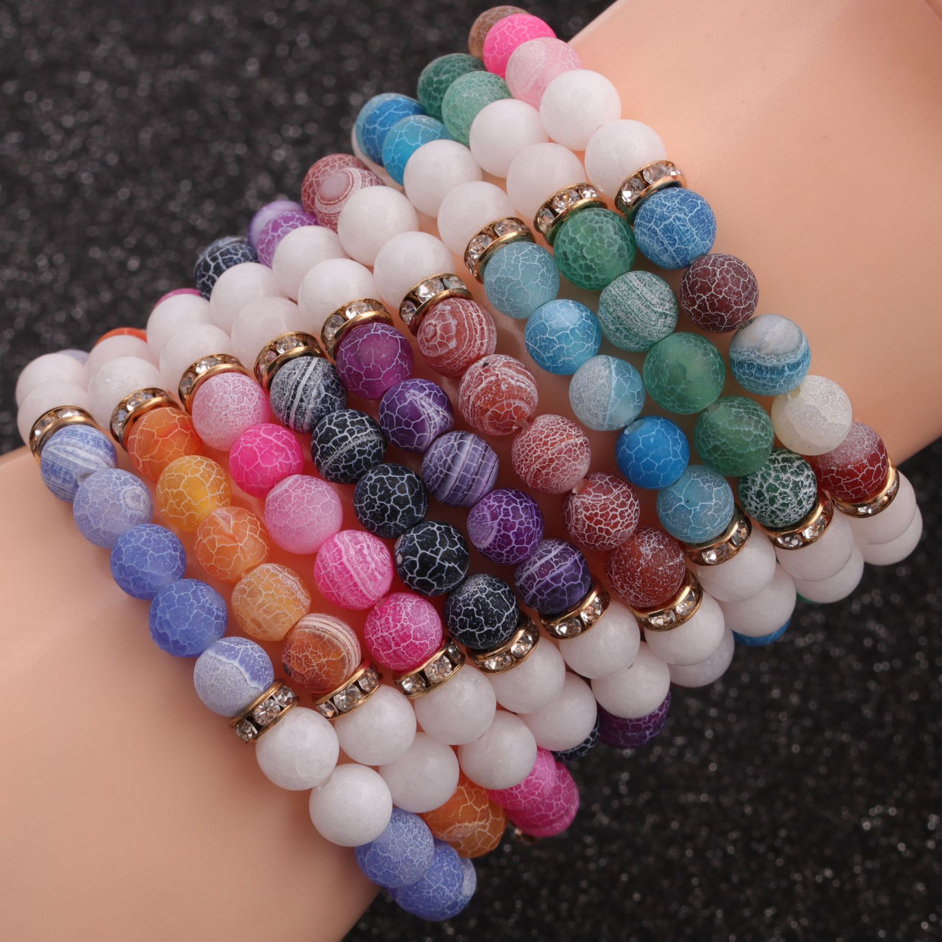 New Hot-selling Accessories 8mm Porcelain White Stone Weathered Stone Beaded Copper Bracelet display picture 1