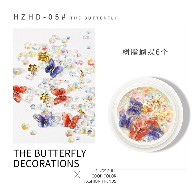 La celebridad en línea Pequeño Libro Rojo Venta caliente mixta manicura mariposa joyería DIY hecho a mano tridimensional mariposa resina metal mariposa