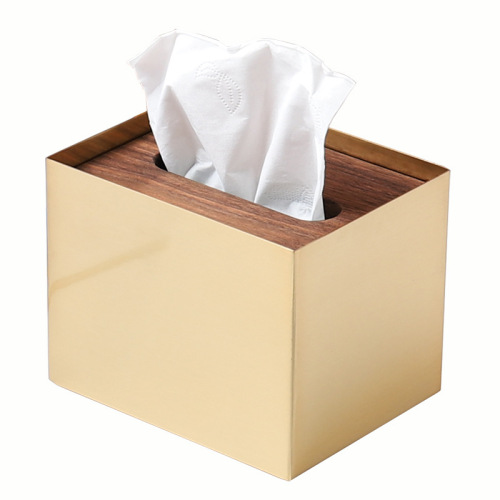 Factory-made, Affordable Luxury Nordic Instagram-Style Brass-Colored Walnut Hotel, Restaurant, Cafe, and Guesthouse Model Room Tissue Box