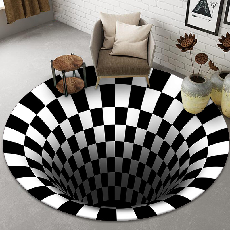Transfronterizo dedicado blanco y negro espiral alfombra redonda 3D tridimensional geométrica trampa visual alfombra de piso sala de estar dormitorio mesa de café estera