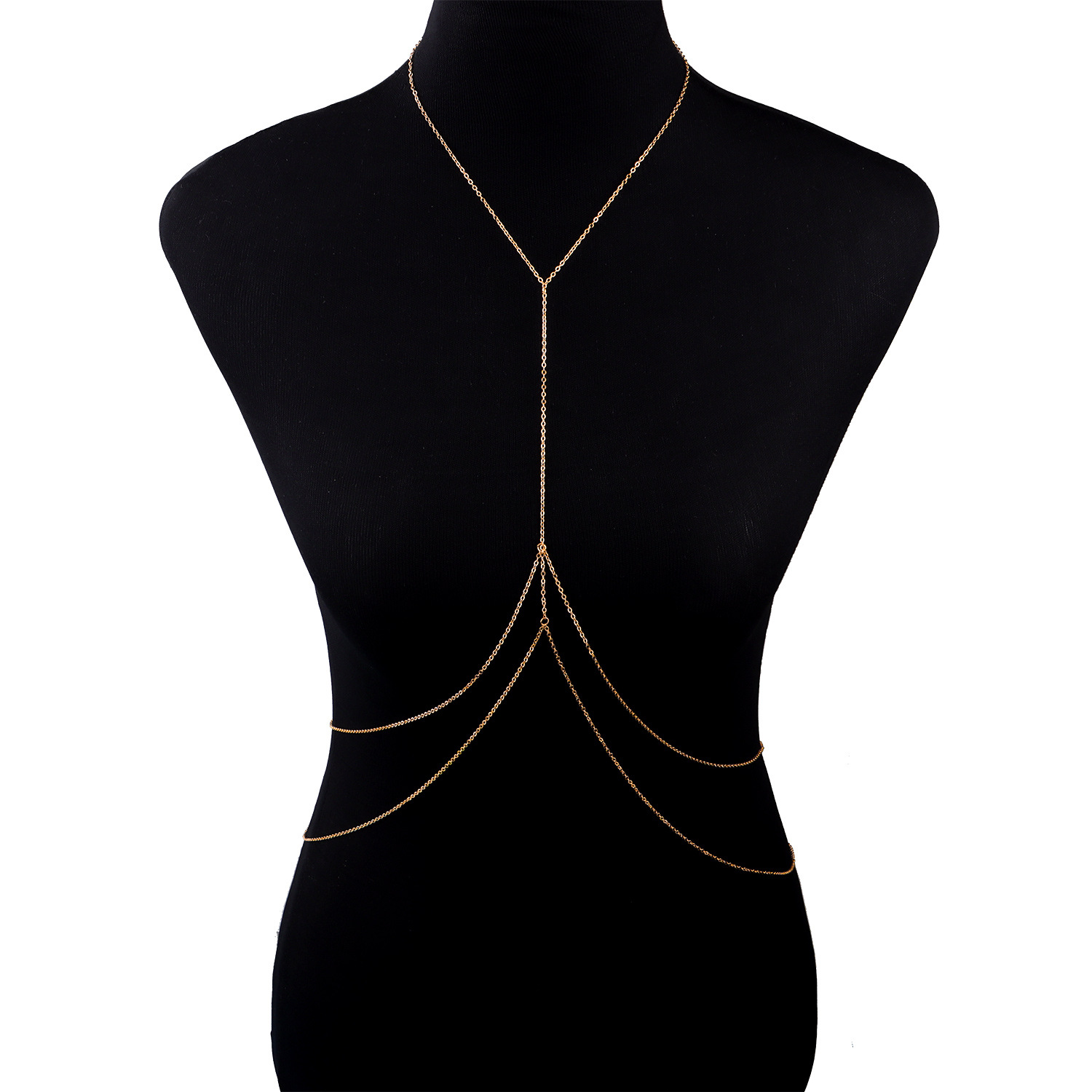 Boho Dubbellagers BH Body Chain Guld Bikini BH Chain Halsband Lång Slave Body Chain Summer Beach Body Smycken för kvinnor och flickor_voghion.com