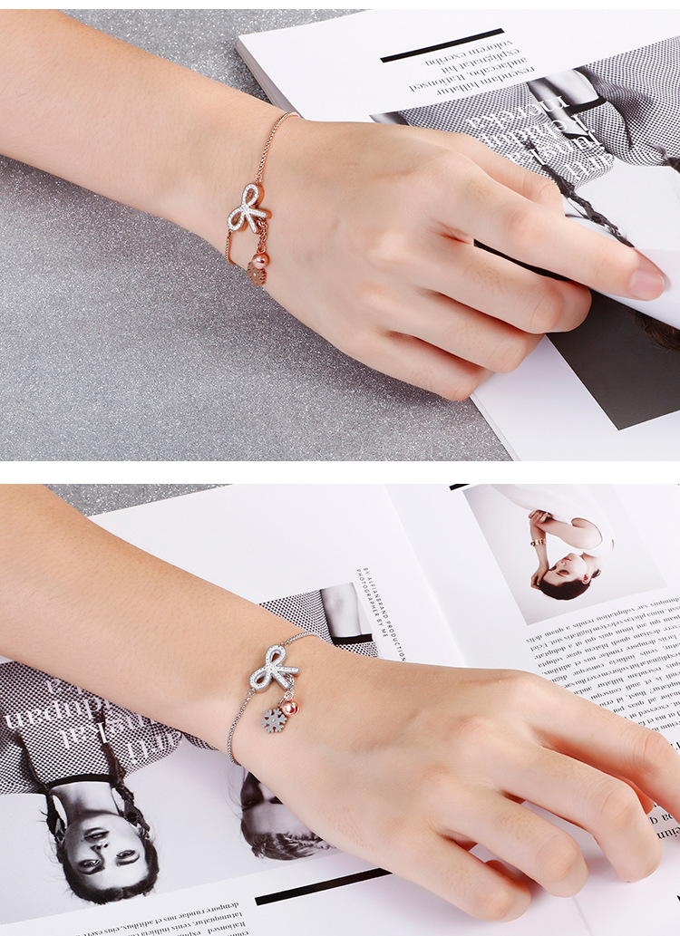 Women'S Gender Diamond Craft Gold, Silver Color Korean Fashion Accessories Simple Stainless Steel Diamond Butterfly Pull Bracelet