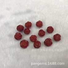 天然水晶現貨批發紅色雕刻小花 玫瑰花半孔散珠 DIY飾品配件材料