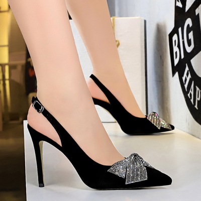 825-11 after Europe and the United States sexy high-heeled shoes suede party shallow mouth pointed strappy hollow out di