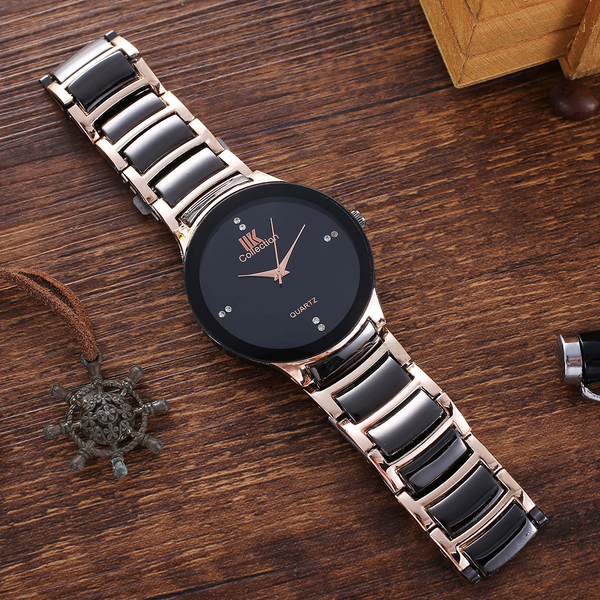 Set di orologi e braccialetti al quarzo con cinturino in acciaio stile britannico elegante di tendenza della moda da uomo business casual di vendita caldo_voghion.com