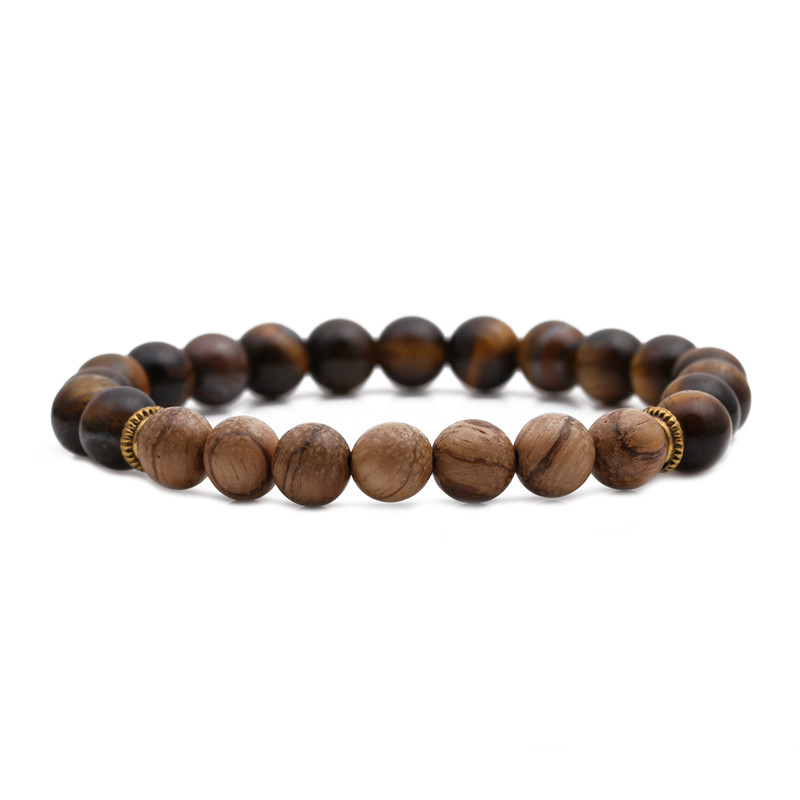 8mm Wenge Wood Tiger Eye Stone Frosted Stone Volcanic Stone Beaded Bracelet