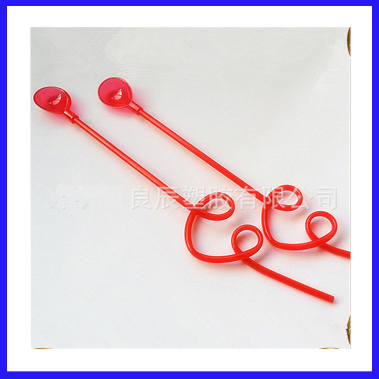 批发可循环用弯曲PVC管 5MM心形彩色珍珠奶茶吸管 可单独包装