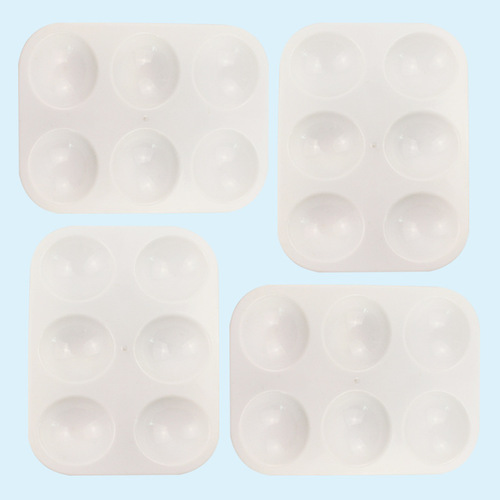 6-hole plastic rectangular art painting palette white thickened children's simple color painting tools wholesale