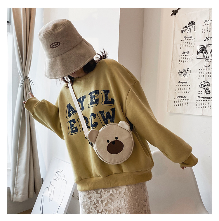 New Fashion Cute Bear Canvas Student Shoulder Bag Mobile Phone Bag Cute Cute Embroidery Cartoon Bag display picture 62