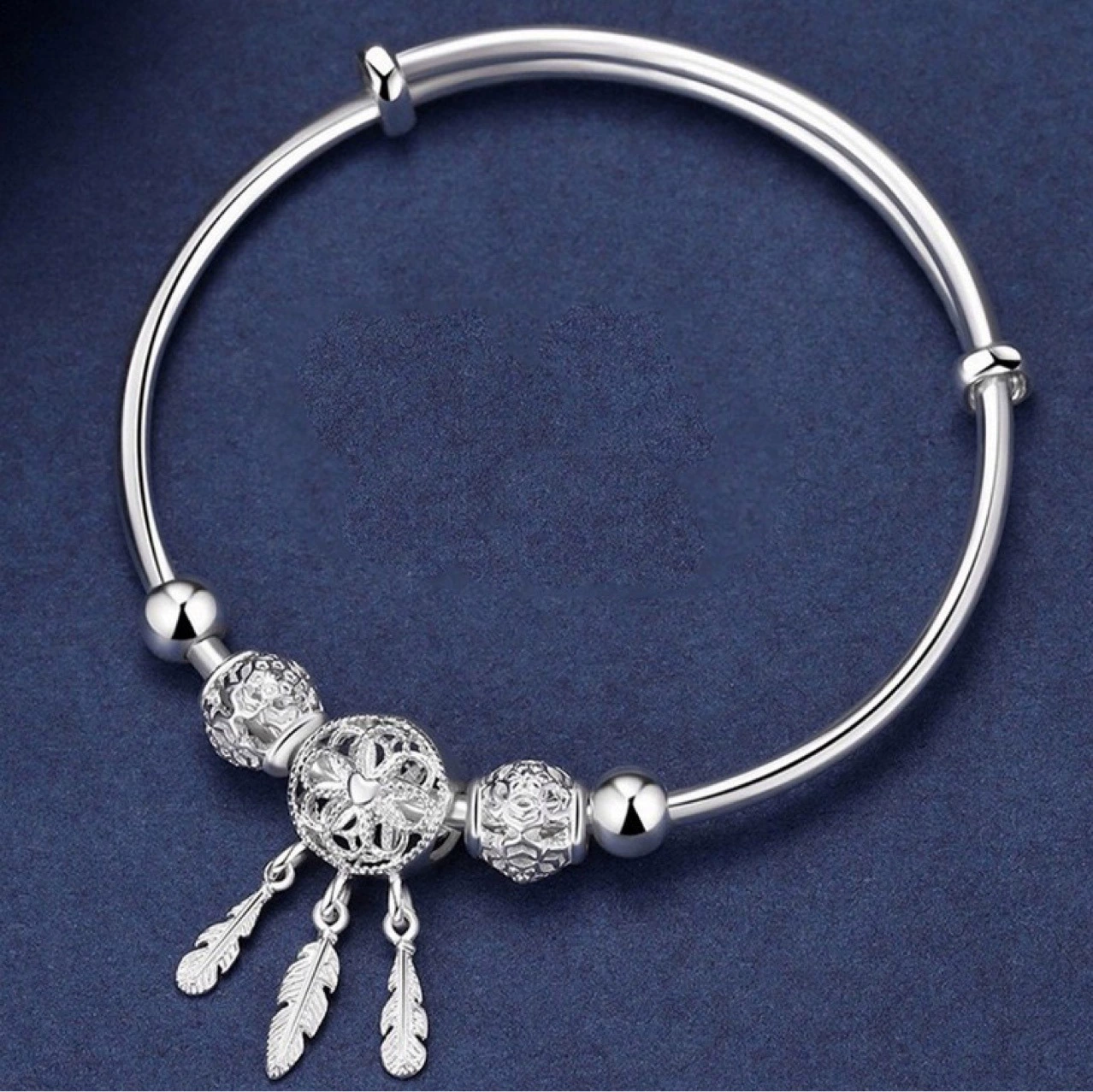 Bracelet copper silver, children's charm bangle, polished finish — 23 g