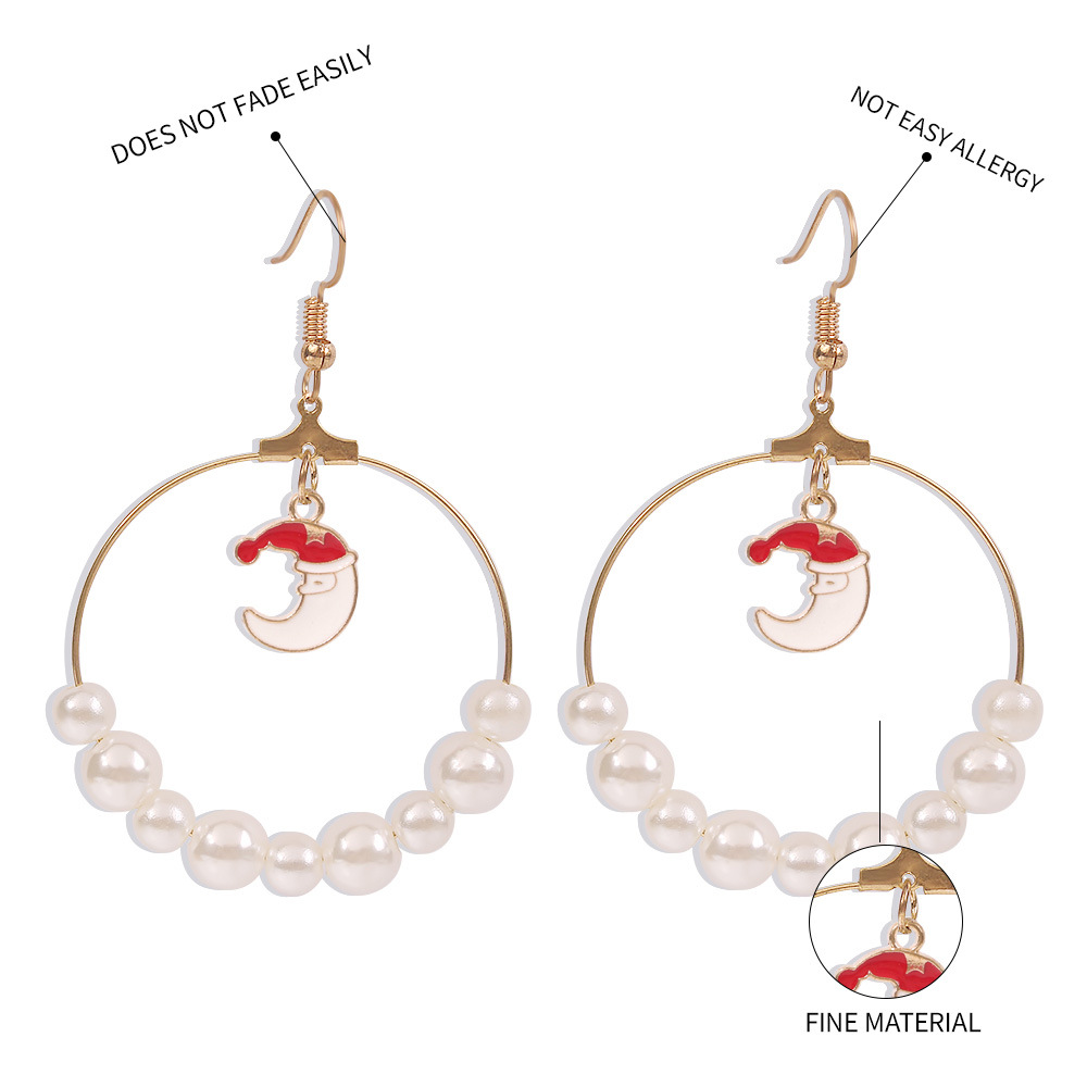 Übertriebene Große Kreisgröße Perle Perle Weihnachtsbaum Elch Ohrringe Für Frauen Heißen Verkauf display picture 5