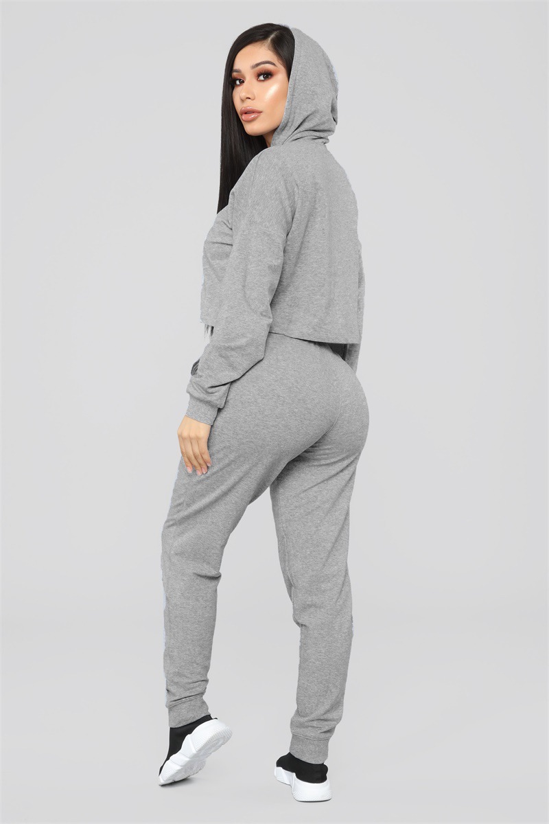 Sweatshirt Solid Color Revealing Umbilical Two-Piece Set Wholesale Women Clothing