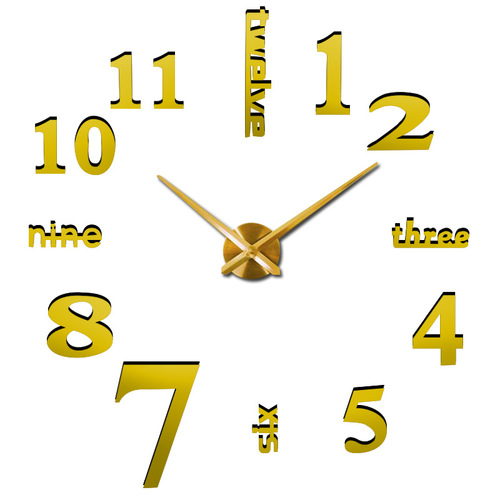 DIY Simple Living Room Wall Clock Art Clock Personalized 3D Large Clock Large Size Wall Clock Creative Home Decor Wall Sticker Clock