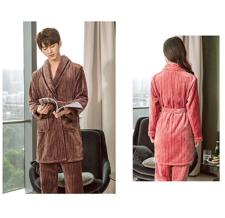 Pigiama da donna GraceChic GraceChic, set di vestaglia e pantaloni in pile corallo autunnale, abbigliamento da casa in flanella a righe per uomo, set invernale_voghion.com